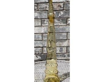 Vintage Mid-Century Modern Yellow Empoli Glass Genie Decanter Bottle 26” Tall