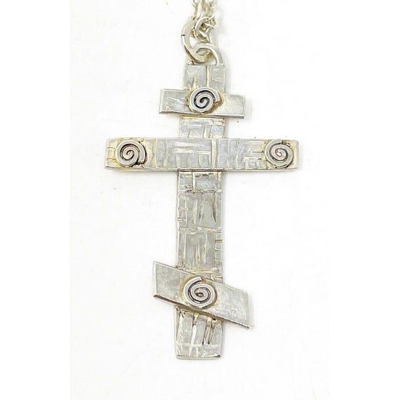 Vintage Sterling Orthodox Cross Necklace Russian Orthodox Crucifix