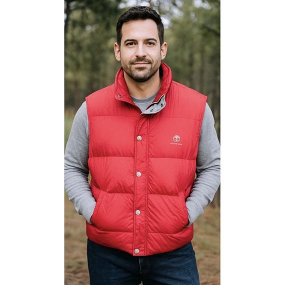 Vintage 90's Timberland Puffer Vest Red 100% Goose Down Packable