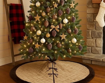 VTG Handgemaakte 60-inch gewatteerde imitatiesuède bos kerstboomrok rand van imitatiebont