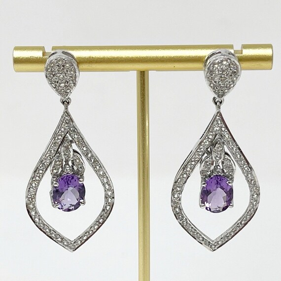 Boucles D'oreilles Pendantes Argent Sterling Améthyste Et Zircone - Neuf Avec étiquettes