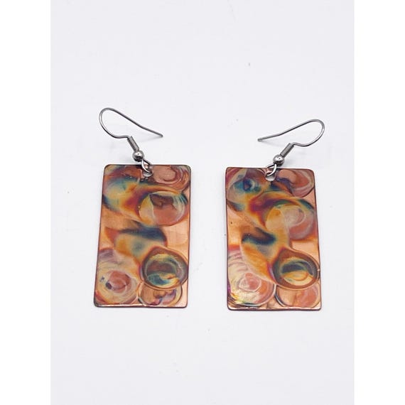 Handmade Flame Painted Copper Dangle Earrings Abs… - image 2