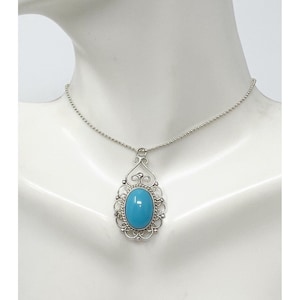 Vintage 925 sterling zilveren turquoise filigraan ovale sierlijke hanger ketting