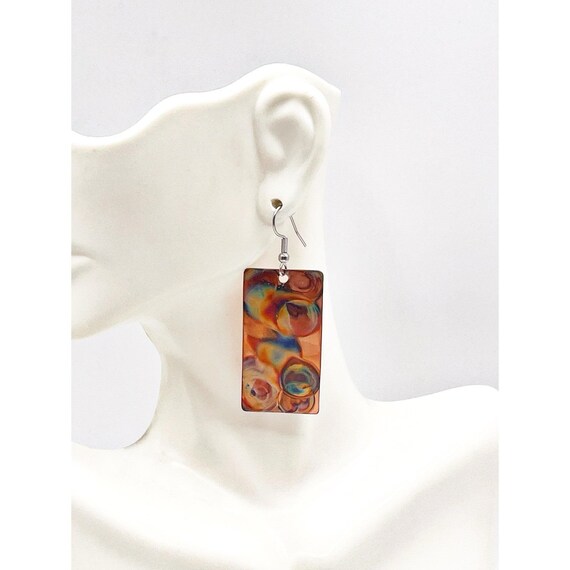 Handmade Flame Painted Copper Dangle Earrings Abs… - image 1