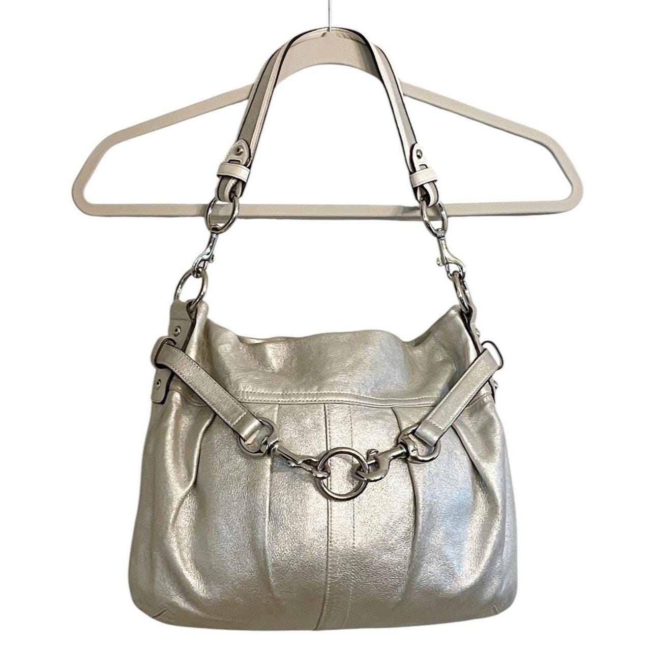 Vintage Coach G06S-8B33 Silber Metallic Ziegenleder Geldbörse Schultertasche