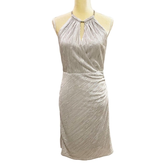 Vintage Laundry By Shelli Segal Silver Sleeveless Ruched Halter Dress Size 6