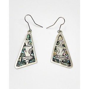 Vintage YMG Mexico 925 Sterling Silver Abalone Shell Dangle/Drop Earrings
