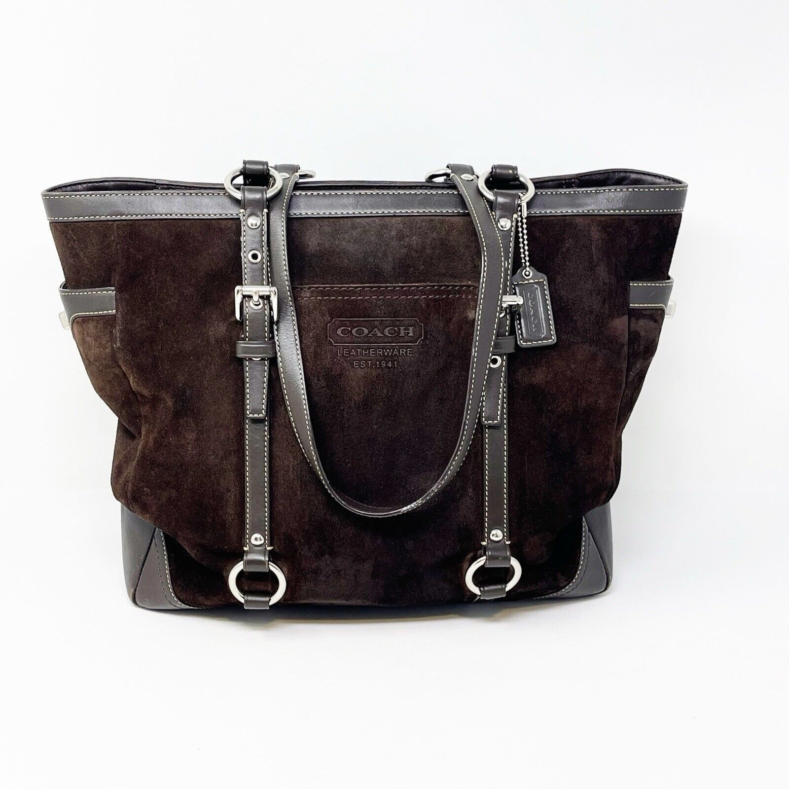 Vintage Coach #F12835 Brown Leather Suede Shoulder Bag Purse Y2K