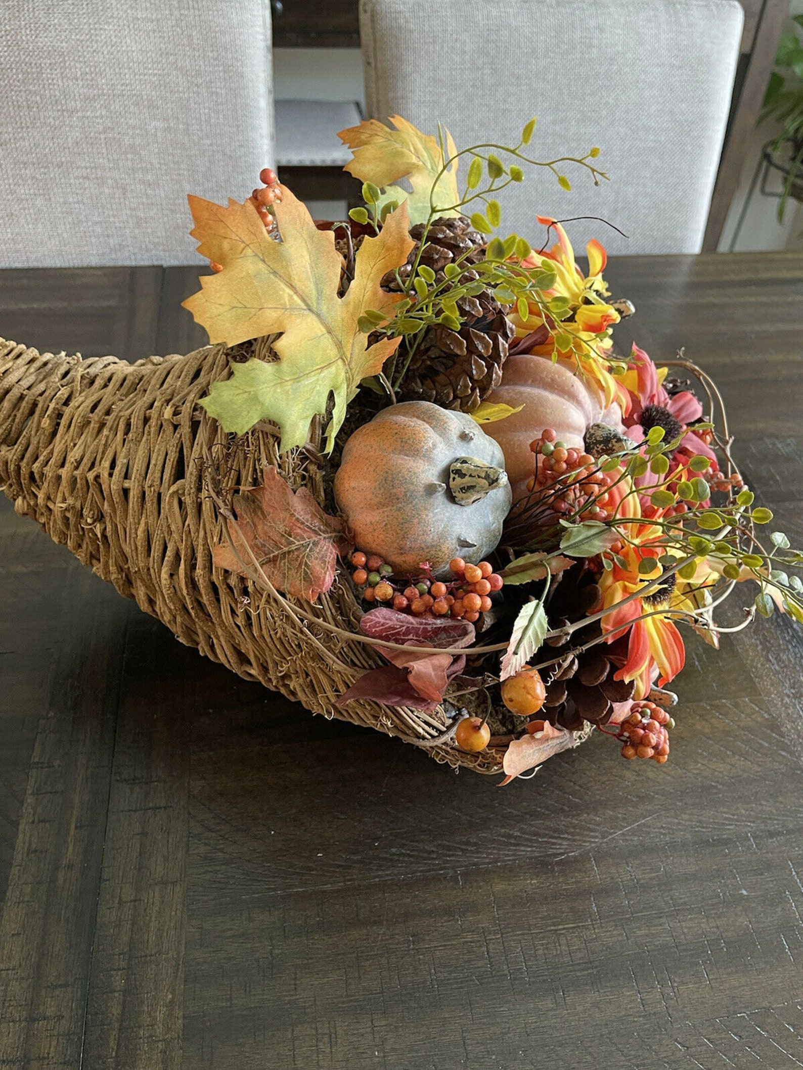 Vintage XL Cornucopia Centerpiece Fall Thanksgiving Pine Cones Etsy