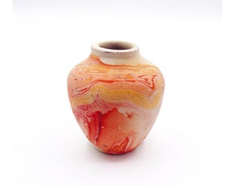 Nemadji Pottery USA Vase Orange Red Swirl Marbled Small 3.5” Vintage Southwest