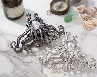 Große Kraken Haarklammer aus Metall mit Perle - Gothic Kraken Meeresbewohner Accessoire