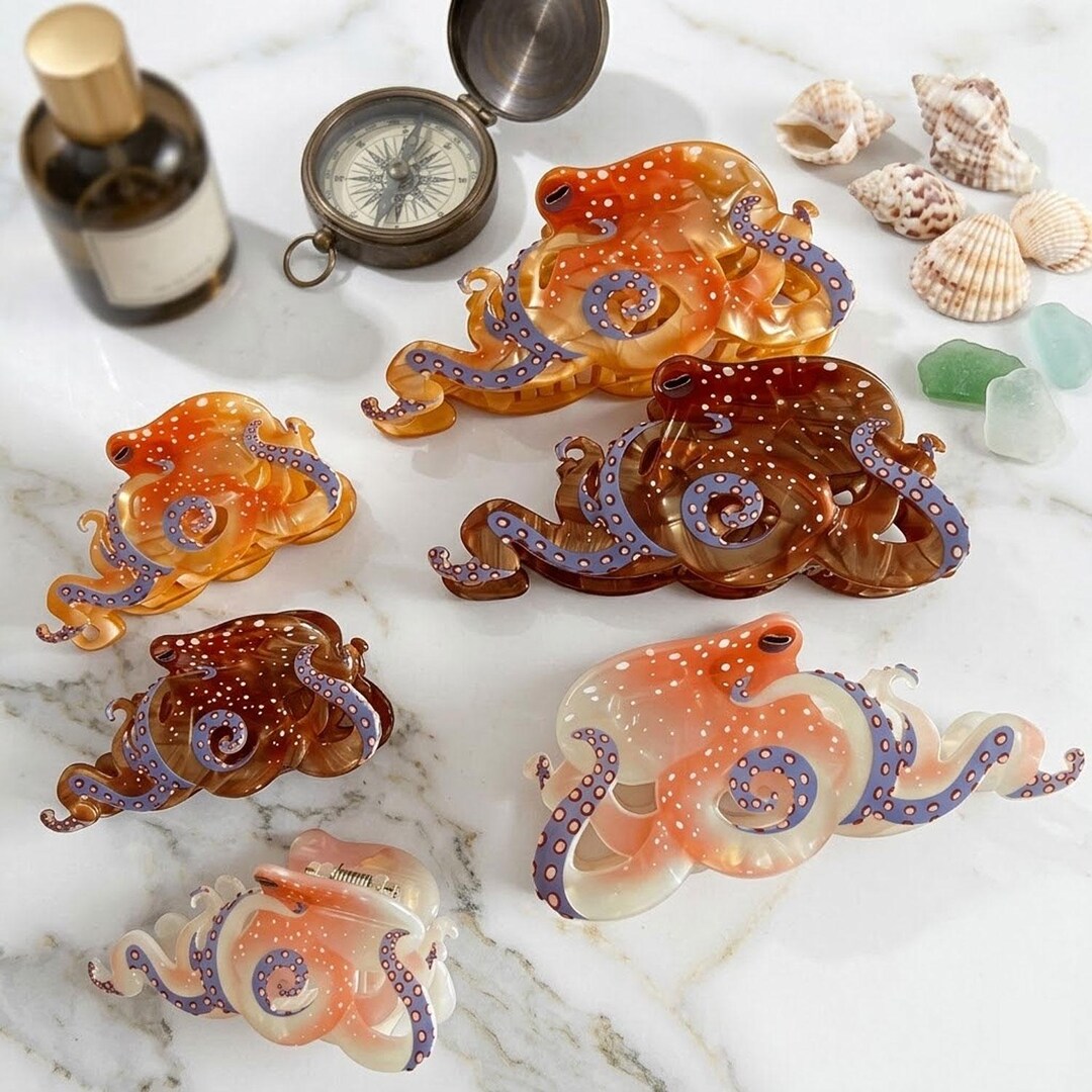 Large Acetate Octopus Hair Claw Clip – Marbled Amber Tortoise Shell ...