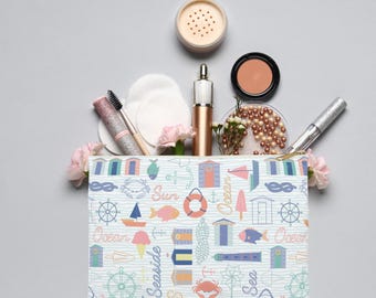 Seaside Accessory Pouch Coastal Nautical Makeup Bag Beach Vacation Travel Case Summer Toiletry Organizer Ocean themed Gift