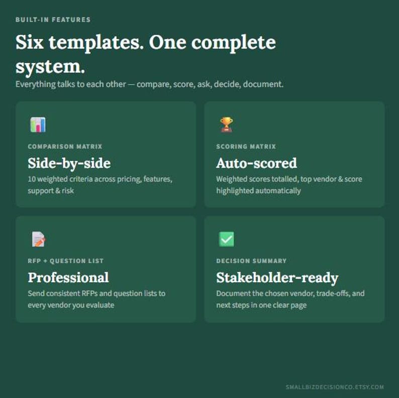 Vendor Comparison Toolkit | Decision Matrix, RFP, Scoring Spreadsheet ...
