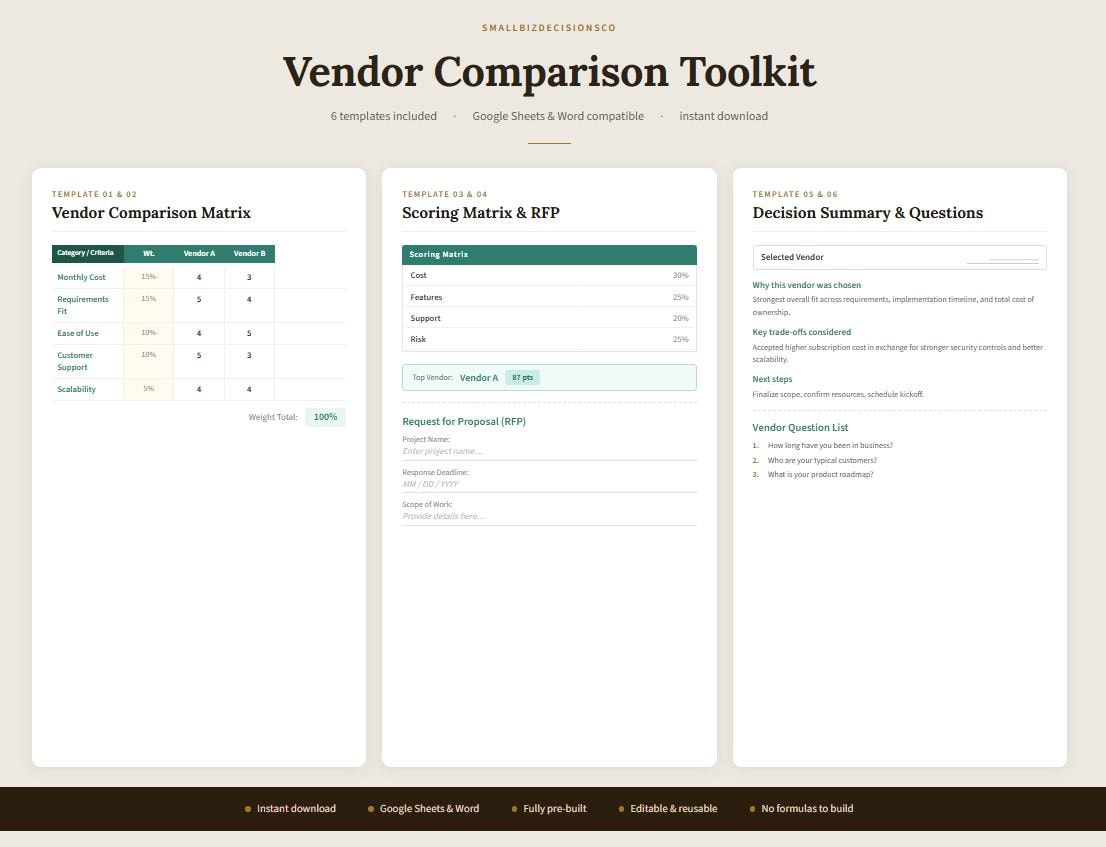 Vendor Comparison Toolkit | Decision Matrix, RFP, Scoring Spreadsheet ...