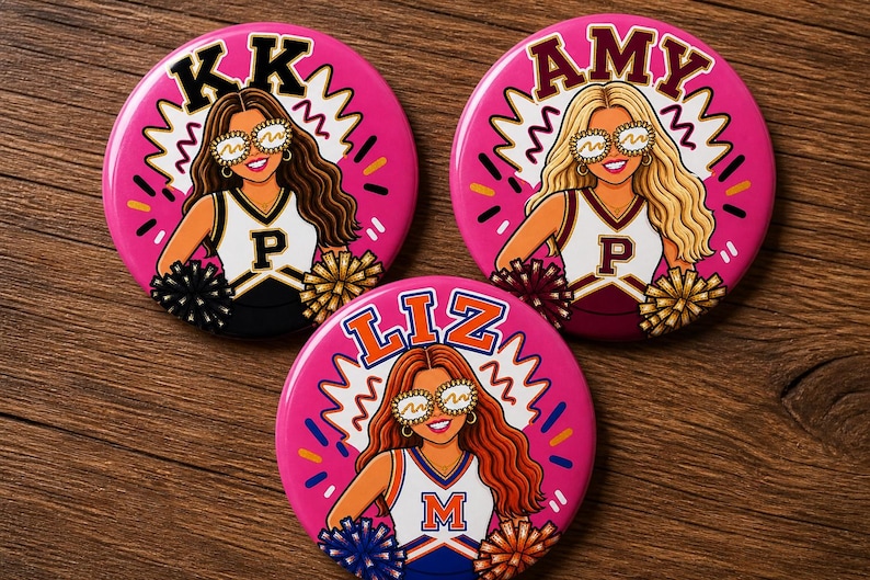 Custom Cheer Button • Personalized Name Pin • Game Day Sports Accessory ...