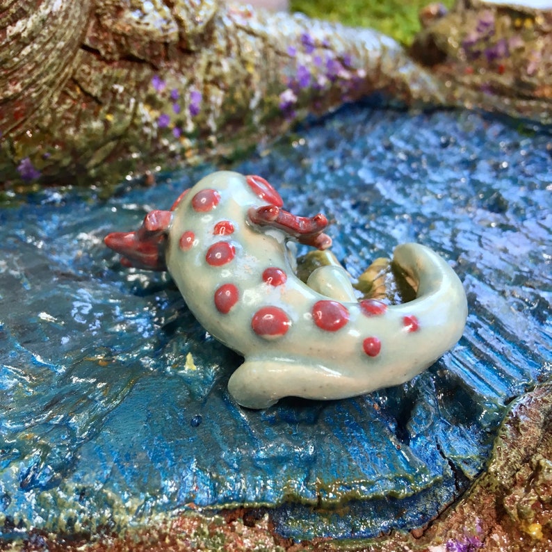 Axolotl Salamander With Lilypad Aquatic Aquarium Terrarium Amphibian Water Dragon Handmade Ceramic Magical Fantasy River Creature