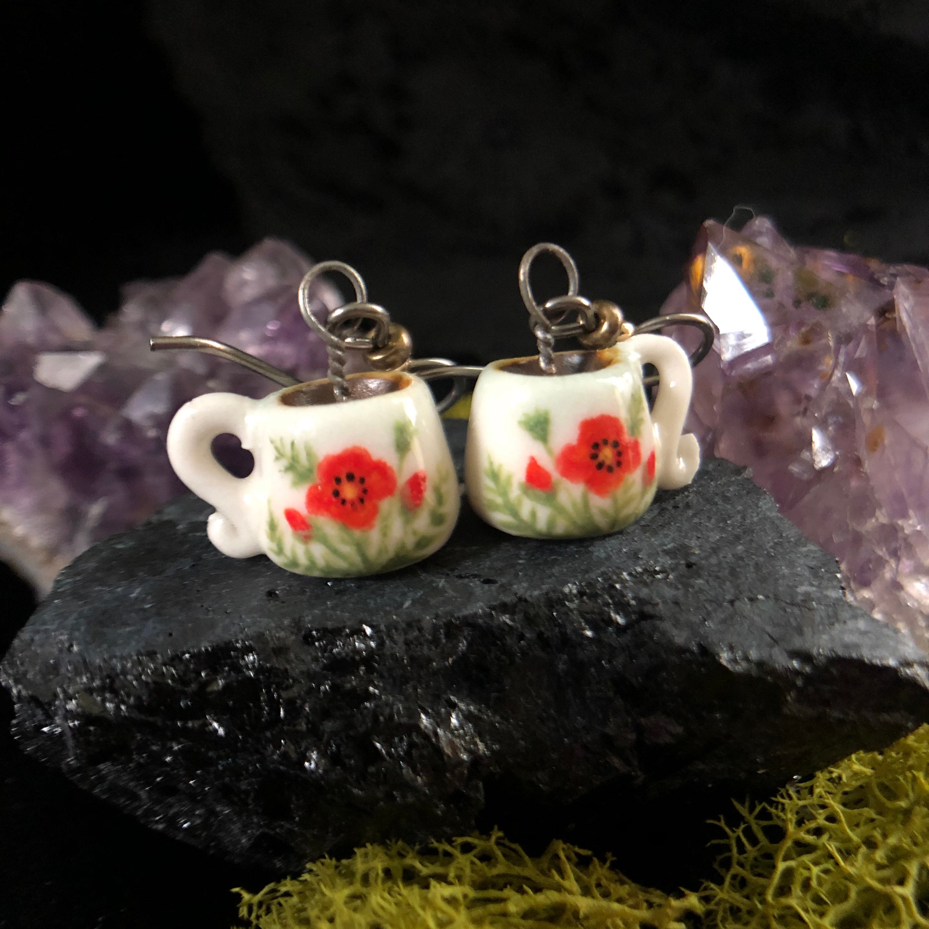 Teacup Earrings Porcelain Earrings Cottagecore Earrings Etsy
