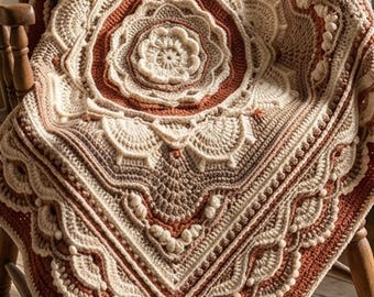Boho Mandala Crochet Rug Pattern, Textured Square Carpet PDF, Modern Home Decor (Digital Download)