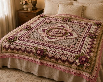Floral Crochet Blanket Pattern, Vintage Lace Afghan Tutorial, Boho Throw (PDF Download)