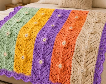 Crochet Blanket Pattern PDF, Floral Lace Baby Throw, Boho Home Decor (Instant Download)