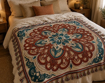 Crochet Mandala Lace Blanket Pattern | Boho Floral Afghan Throw (PDF Pattern)