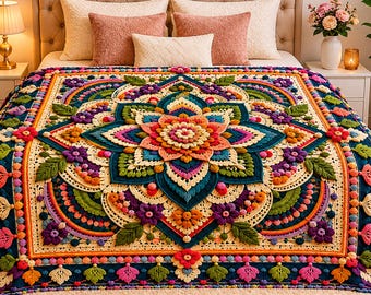 Mystic Mandala Crochet Blanket Pattern | Floral Boho Afghan Throw (PDF)
