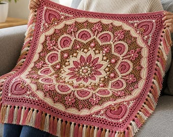 Velora Bloom Crochet Blanket Pattern | Floral Mandala Afghan Throw (PDF Download)