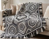 Monochrome HexaBloom Crochet Blanket Pattern | Textured Geometric Throw (PDF Download)
