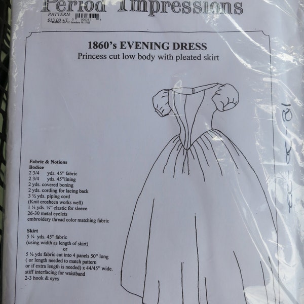 Civil War Era 1860's Evening Dress Pattern by Period Impressions