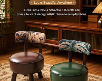 Compact Swivel Accent Chair, Vintage Upholstered Stool, Retro Reading Nook Seat