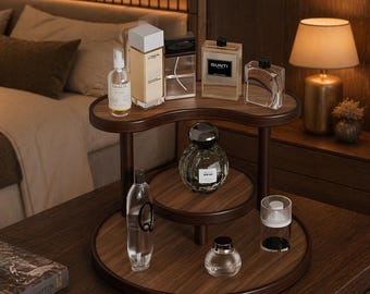 3 Tier Perfume Organizer, Walnut Wood-Look Vanity Makeup Storage Stand