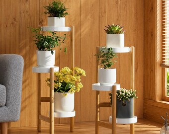 Bamboo Plant Stand, Multi-Tier Scandinavian Plant Shelf, Modern Floor Planter Holder