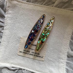 Pinza para el cabello hecha a mano con nácar, pasador con incrustaciones de concha galáctica, horquilla Raden Craft