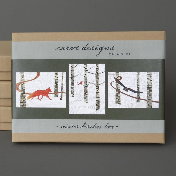 Birds in White Birches Deluxe Boxed Holiday Cards