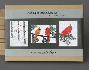Cardinals: A boxed set of ten blank notecards, birds, nature, winter, Christmas. Plastic free packaging.