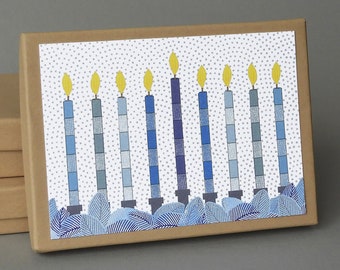 Blue Menorah: A boxed set of 10 blank Hanukkah cards, Chanukah, plastic free packaging