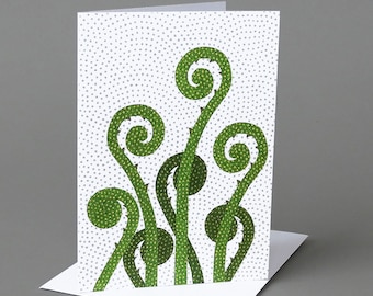 Fiddlehead Ferns:  A nature inspired blank notecard , origami paper , spring