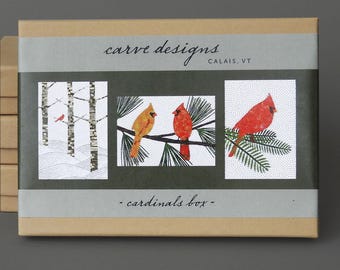 Cardinals Box: A boxed set of ten blank notecards, birds, nature, winter, Christmas. Plastic free packaging.