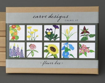 Flower Box: A boxed set of 10 blank colorful flower notecards, gardening, hostess gift. Plastic free packaging