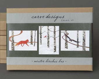 Winter Birches Box: 10 blank winter notecards, a celebration of a birch forest, nature Christmas. Plastic free packaging.
