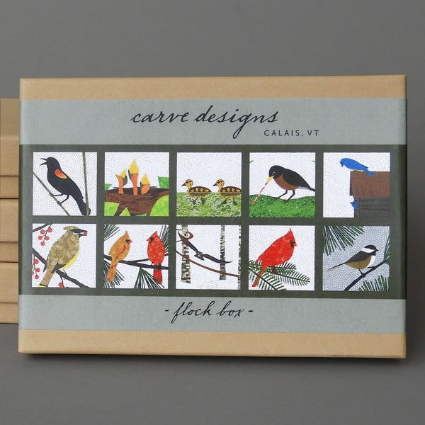 Flock Box: A boxed set of ten blank bird notecards. Plastic free packaging