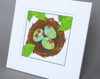 Nest: A nature inspired matted giclee print, bird art, nursery decor