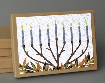 Branch Menorah: A boxed set of 10 blank nature inspired Hanukkah cards, Chanukah, plastic free packaging