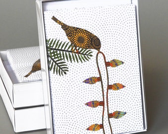 Bird with Bulbs: A boxed set of 10 blank Christmas cards, nature inspired