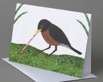 Robin with Worm: A nature inspired blank notecard to celebrate Spring