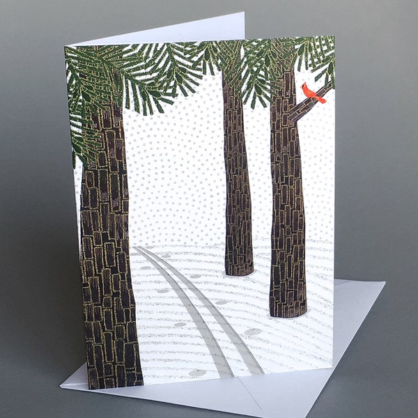 Ski tracks: A nature inspired blank notecard, Vermont winter