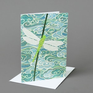 Dragonfly: A nature inspired blank notecard , origami paper , aqua