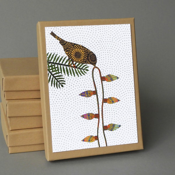 Bird with Bulbs: A boxed set of 10 blank Christmas cards, nature inspired