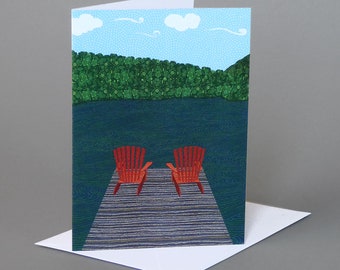 Summer Dock: A nature-inspired blank notecard, relaxed summer living, Adirondack chairs